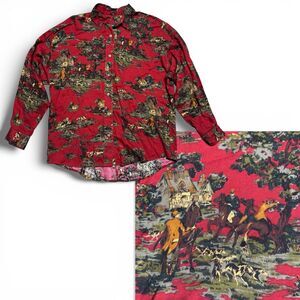 Vtg 90s Bushwacker Equestrian Shirt L Red USA Fox Hunting Countryside Novelty